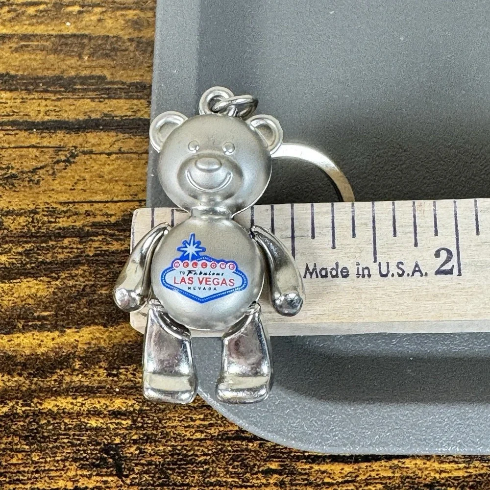 Moving Parts Bear Keychain Las Vegas Silver Tone Quality Heavy